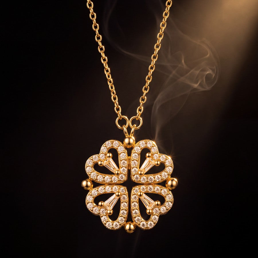 Collar Trébol de Corazones dorado con circonias, vista principal